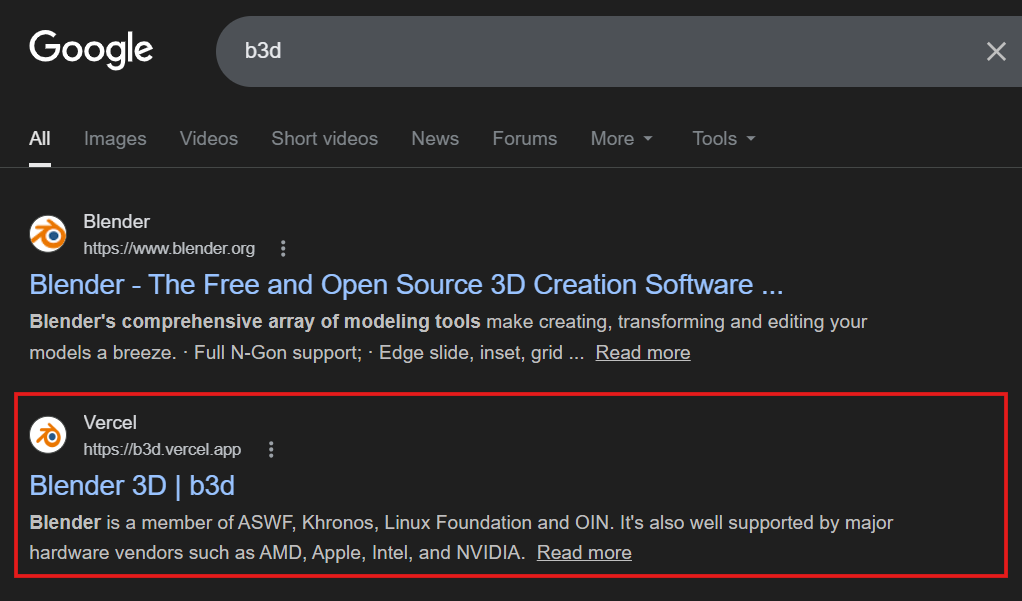 b3d website on google